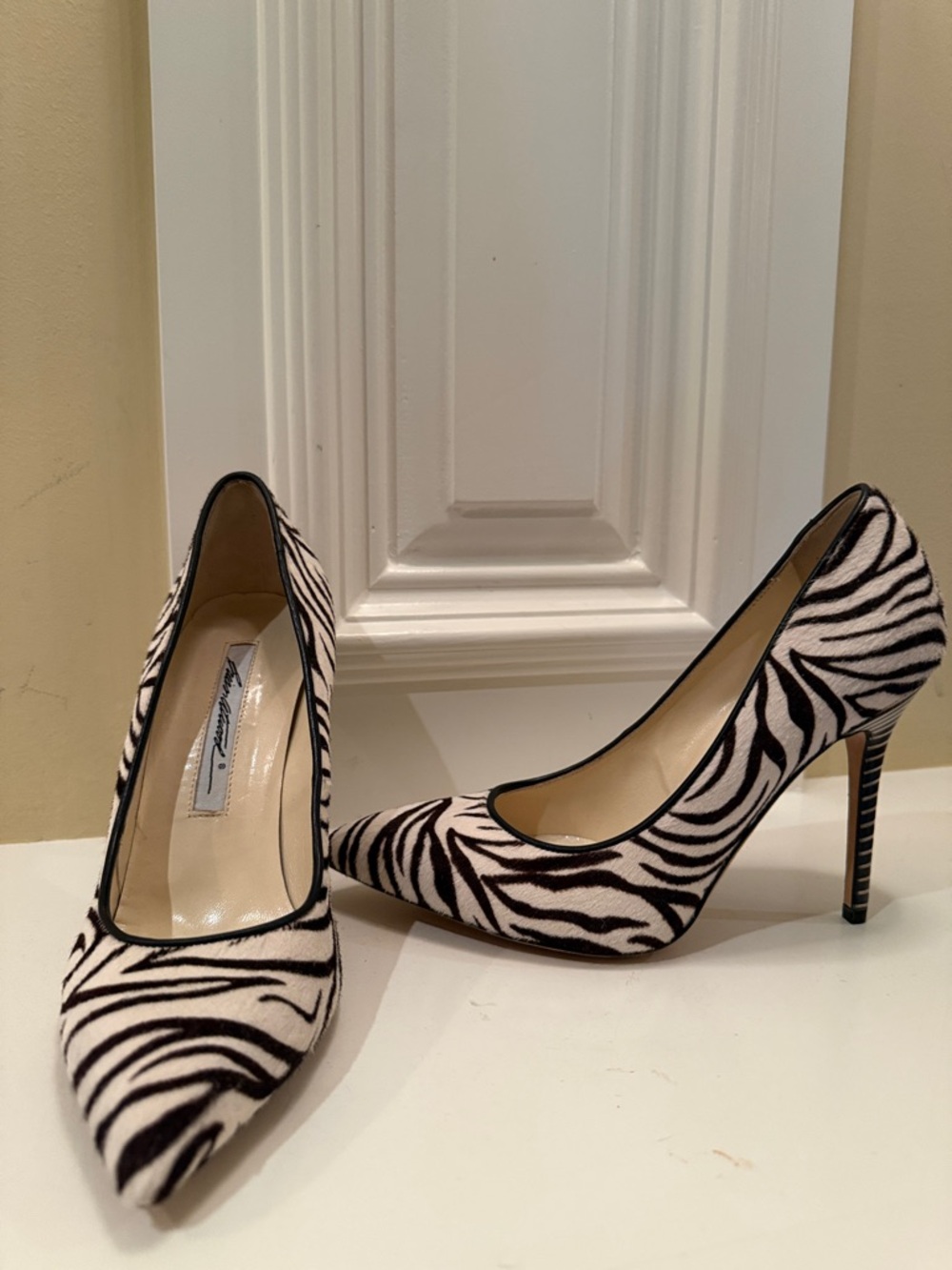 Brian Atwood zebra hair-calf heel